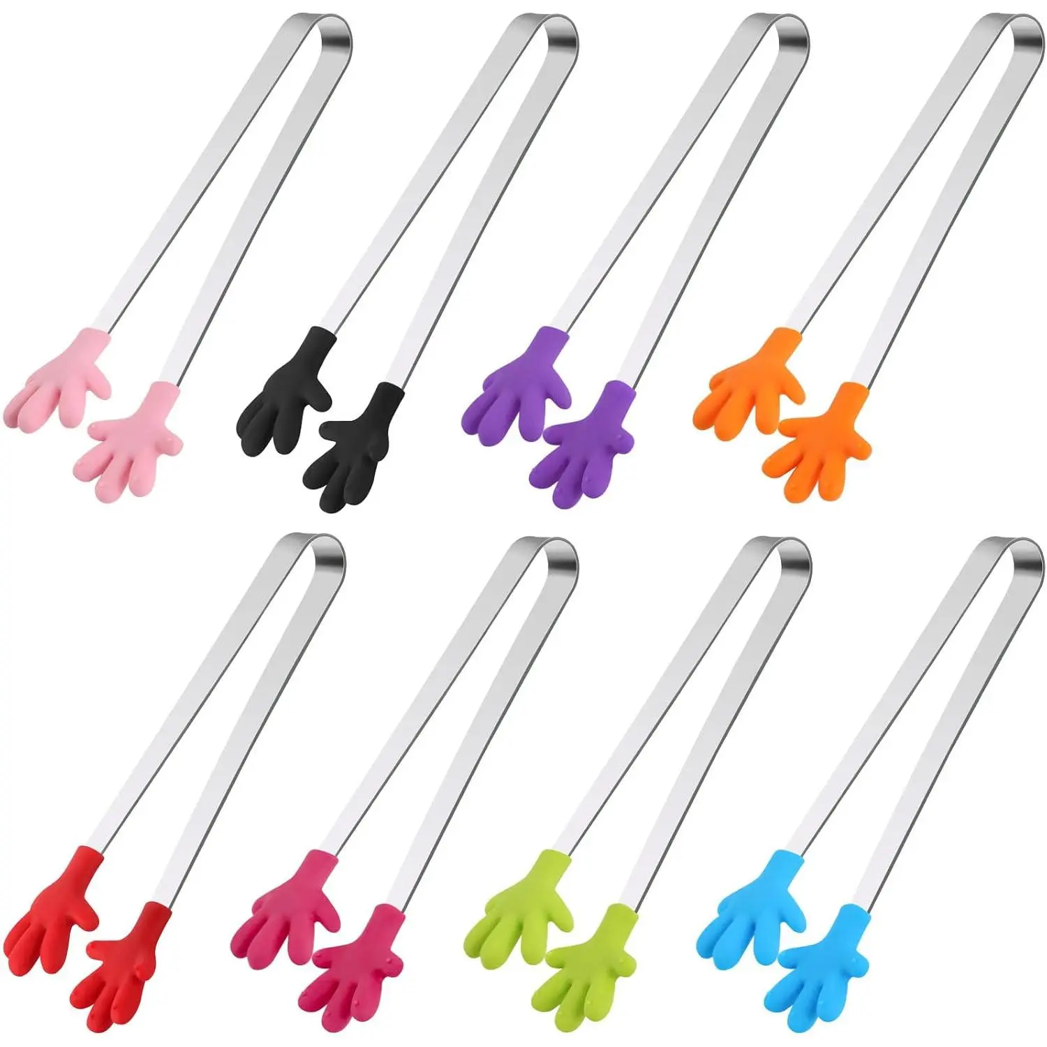 Mini Tongs, 8 count  Hand Shape  Tongs, 5 Inch | Colourful Small Tongs for Toolfor Candy, Snacks, Chips, Cookies, Appetizers, Fruit, Ice Cubes, Party, Buffet & Dessert Table