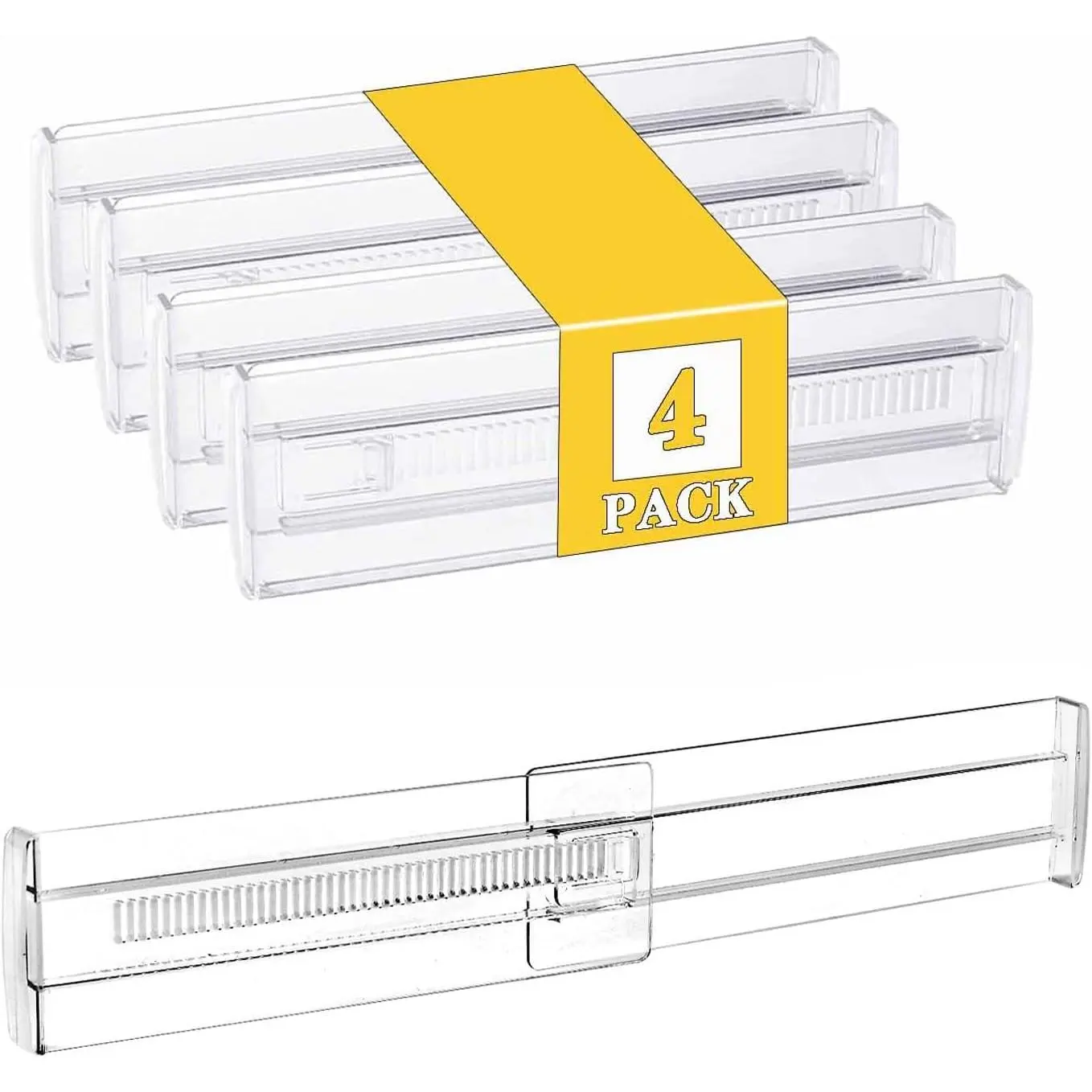 4 count Drawer Dividers for Clothes,3.15" High 11.34"-19.69" clear | Adjustable Expandable Dresser Drawer Organizer, Clear Plastic Separators for Dresser,  Clothing