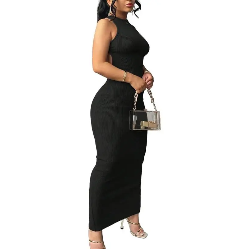 Women's Summer Stretchy Bodycon Maxi Dress, Figure‑Fitted Casual Long Dress, Soft Breathable Slim‑Fit Outfit For Daily Outing, Beach Vacation, Date Night And Casual Evening Events