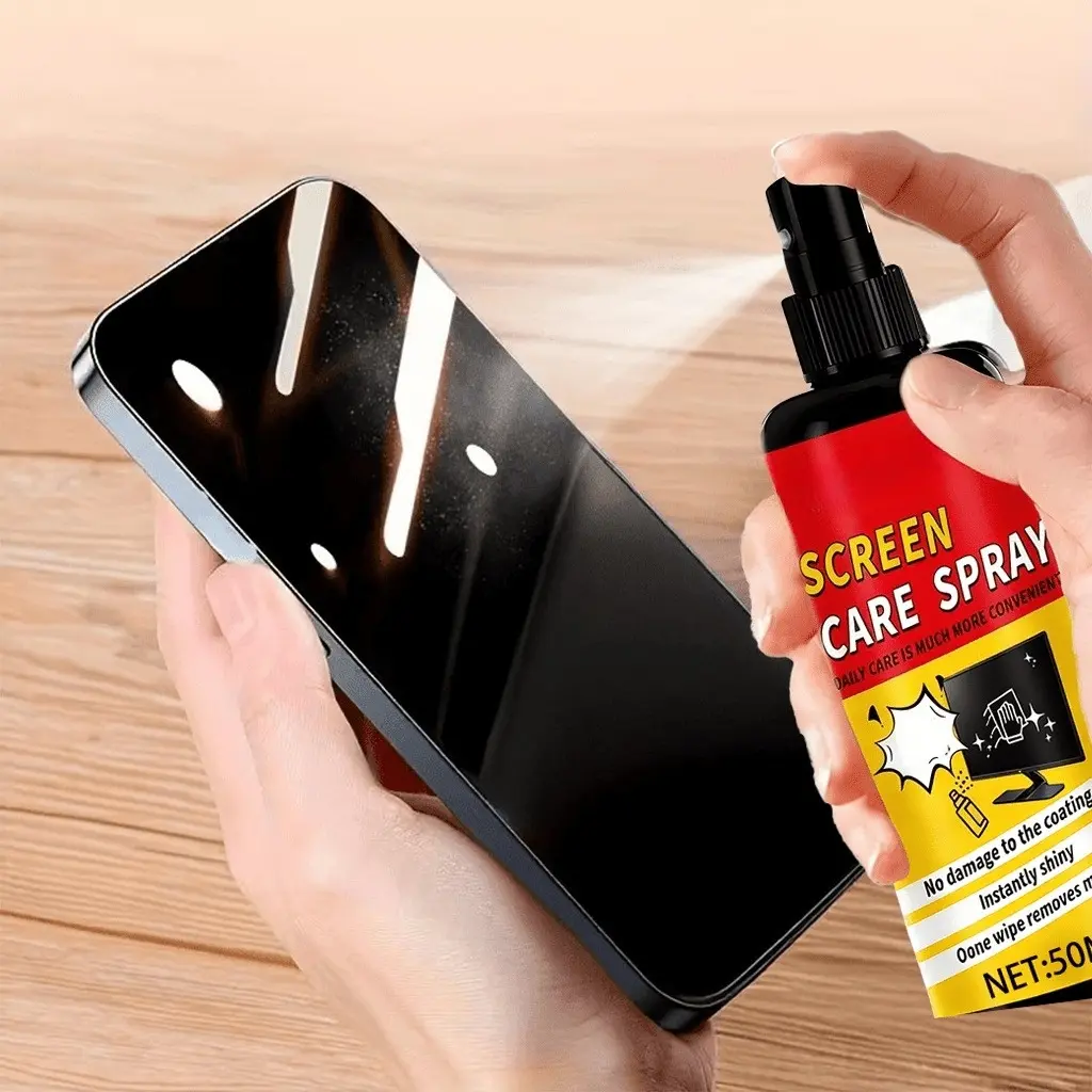 Screen care package, spray and microfiber cloth, reusable, for multi-functional screen care, suitable for mobile phones, tablets, cars, glasses and electronic products, compact design, portable and efficient, spray and cloth -2 in 1 electronic product