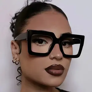 Unisex Solid Color Square Glasses, Fashionable Full Rim Alloy Eyewear Frames for Casual & Daily Wear