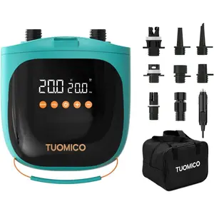 Portable Mini Electric Air Pump, 20 PSI High-Pressure SUP Inflator & Deflator with Automatic Shut-Off, 12V DC Car Adapter for Inflatable Paddle Boards, Kayaks, and Pool Toys, Companion