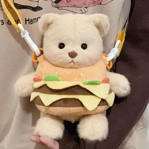 Hamburger potato chips bear messenger bag cute drag doll small backpack pendant plush doll toy gift