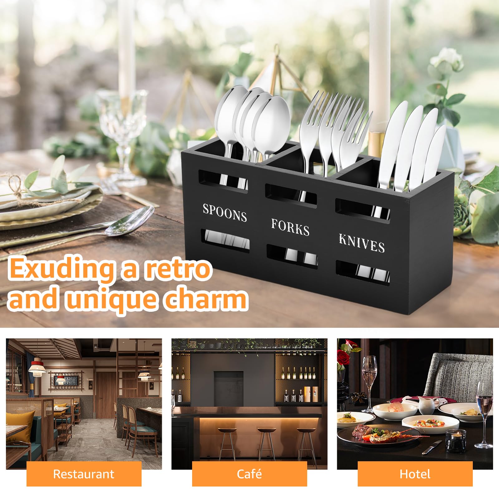 Letter Pattern Cutlery Holder, 1-Count 3-Grid Cutlery Storage Box, Large-Capacity Cutlery Organizer, Multifunctional Kitchen Tableware Holder for Forks, Spoons and Knives, Kitchenware, Container, Home