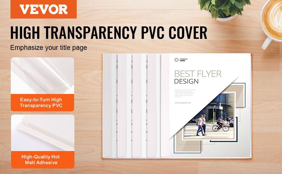 VEVOR Thermal Binding Covers, 10 Pack Thermal Presentation Covers 5/16 inch Spine Holds 2-240 Sheets, PVC Transparent Front Cover and White Back Cover, Letter Size
