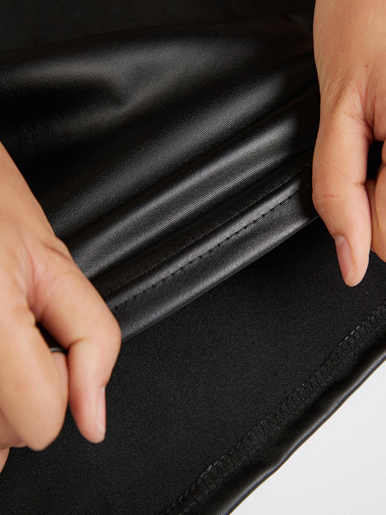 Men's Solid Color Zipper Open Crotch Boxer Briefs, Sexy Comfy Breathable PU Leather Underwear for Daily Wear, Fashion Men's Underwear for All Seasons