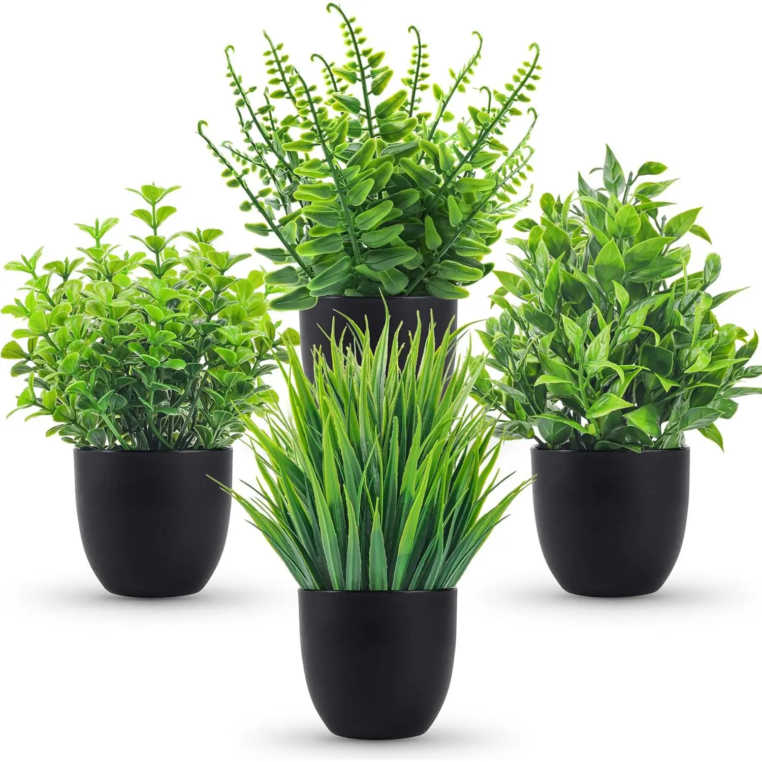 4-Pack Small Synthetic Faux Decorative Plants with Black Pots, No-Watering Indoor Decor for Bathroom, Office Desk, Home Decoration, Faux Plants, Halloween