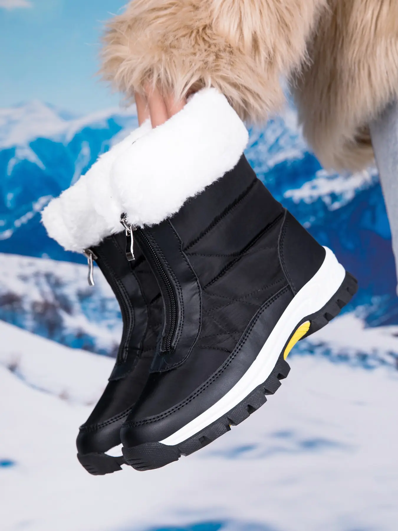 Women's Outdoor Snow Boots, Fleece Lined Warm Boot, Mid-Calf Zipper Design, Windproof and Waterproof, Ideal for Winter