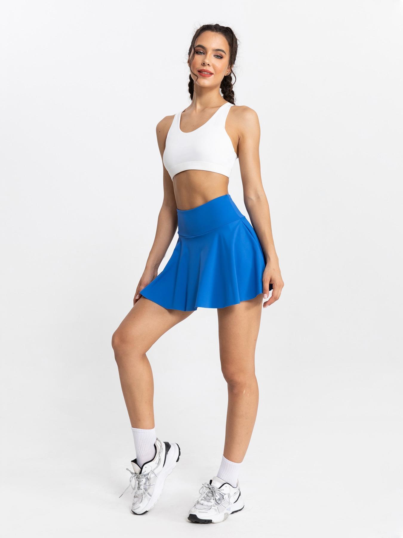 Women's Solid Pocket High Waist Sports Skort, Summer Casual Sporty Comfy Breathable Skort For Yoga Gym Workout Running Tennis Pickleball, Ladies Summer Sportswear, Sporty Breathable Skorts