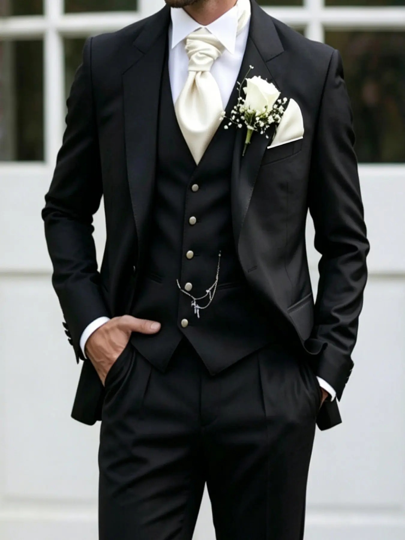 Men Classic Black Formal Blazer Slim Fit Wedding Groom Jacket Business Prom Evening Party Outerwear