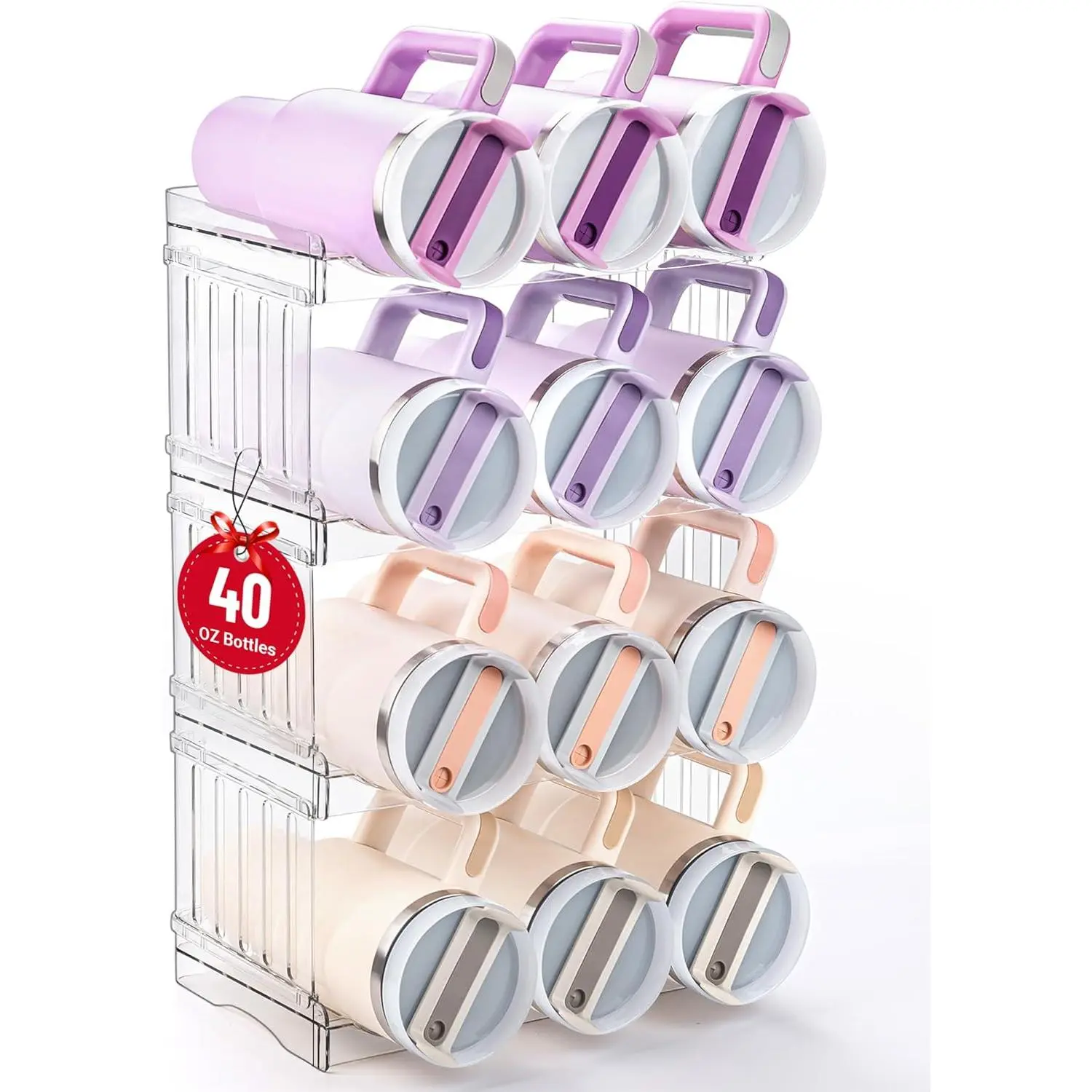 Large Tumbler Organizer  Cup 40 oz, Patented Kitchen Pantry Organizers and Storage  Cup Accessories, Stackable Water Bottle Organizer Holder Gifts 4Pack Large-12-bottle