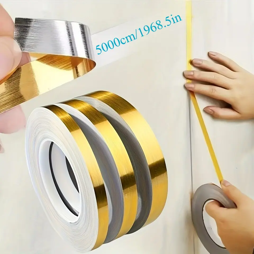 3 Rolls Self-Adhesive 50m Tile Grout Sealer, Waterproof Tile Edge Strip, Luxury Brushed Tile Border, Floor Sticker, Gap Filler Decorative Tape