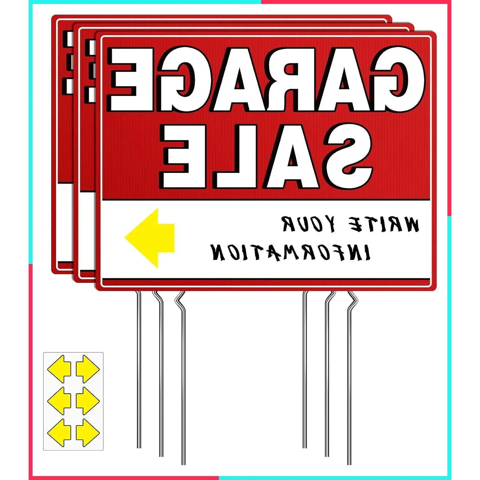 17" x 13" Double-Sided Weatherproof Yard Sale Signs with Stakes & Arrow Stickers (3 Pack)