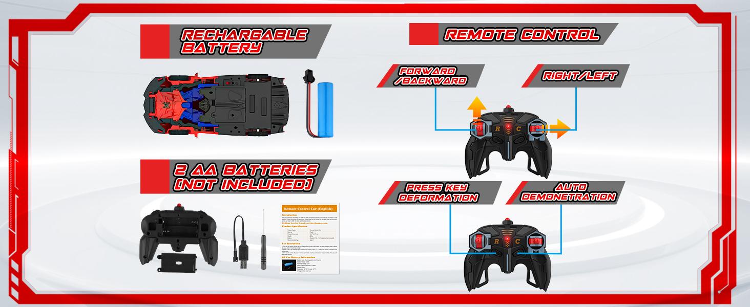 Transform Rc Cars for Boys 4-7 8-12, 2.4Ghz Remote Control Car 1:18 Scale Transforming Robot, One-Button Deformation 360° Rotation Car Toy Gifts for Boys 3-5