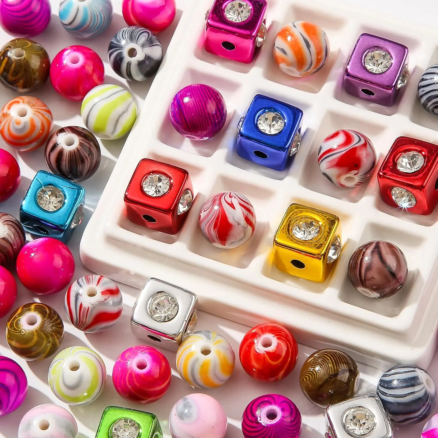 16mm  Beads,Chunk Bubblegum Beads,Beads for Pens,Cube Shine Beads,60pcs  Plastic Beads for Necklace  Bracelets DIY Crafts Making (Color line)