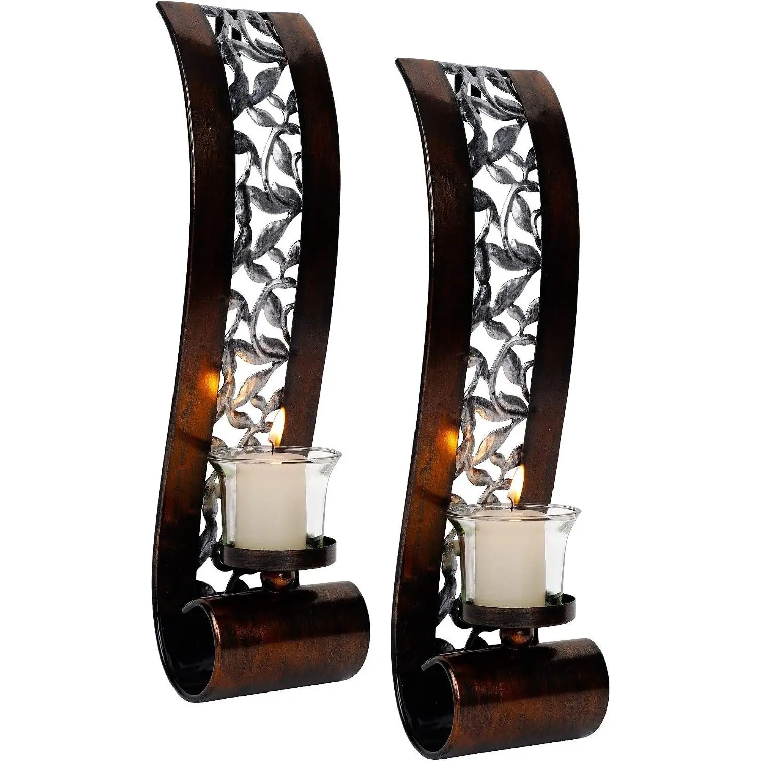 Wall Sconce with Tea Light Candle Holder, 14.4 x 3.5 Inch, Antique Bronze Metal Wall Art Decor for Living Room, Bathroom, Dining Room and Office, Set of 2Gift