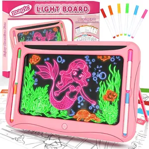 Magic LED Drawing Board for Kids, Girl Toys for Ages 5-7, Christmas Birthday Gifts, Light Up Tracing Pad, 9 Double-Sided Cards, 6 Markers, Neon Effect Doodle Writing Tablet, Arts Crafts Learning Toy