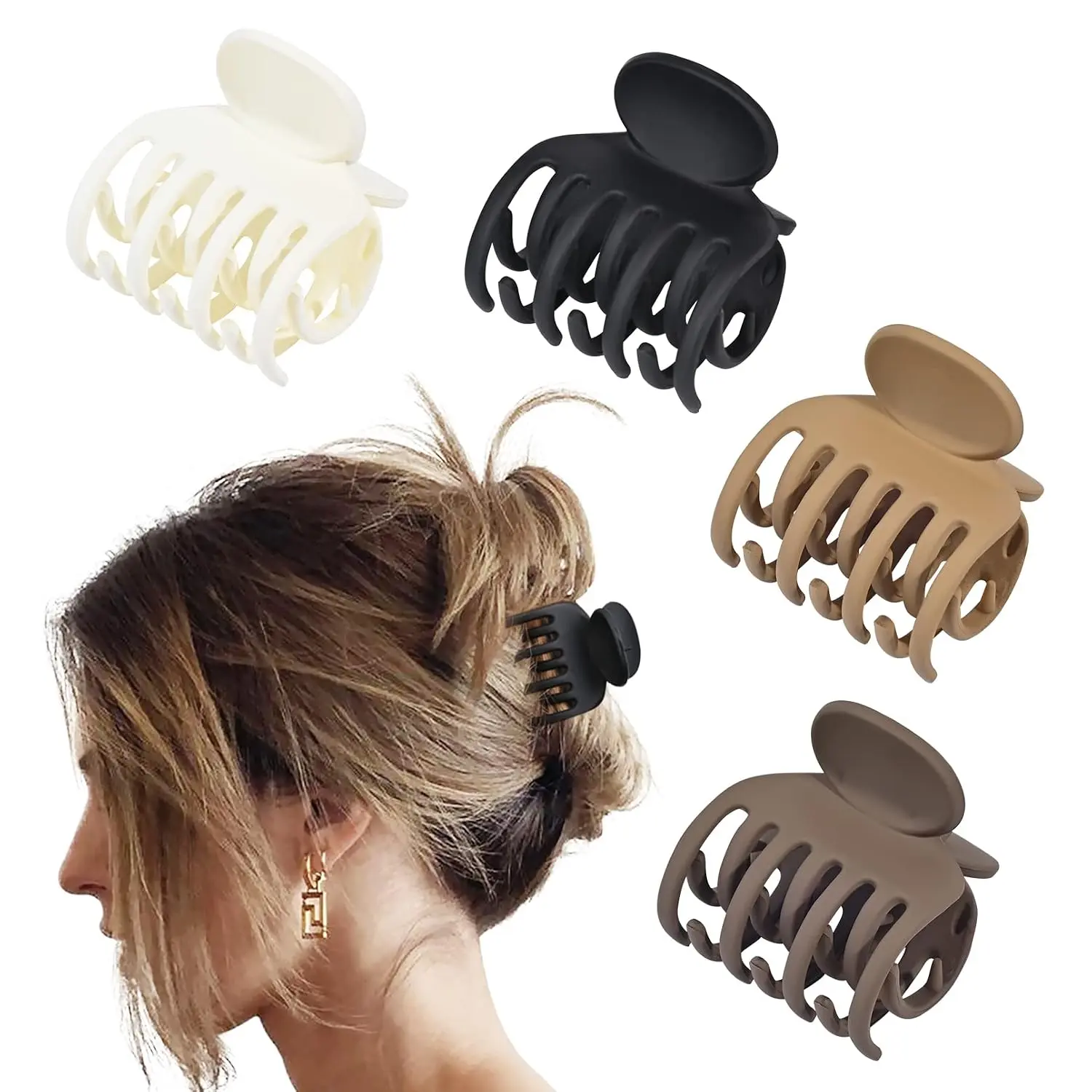 Double Row  Hair Clips Small Claw Clips for Thin Hair 4 Pack 1.6" Medium Matte Non-slip Short Hair Accessories for Women and Girls