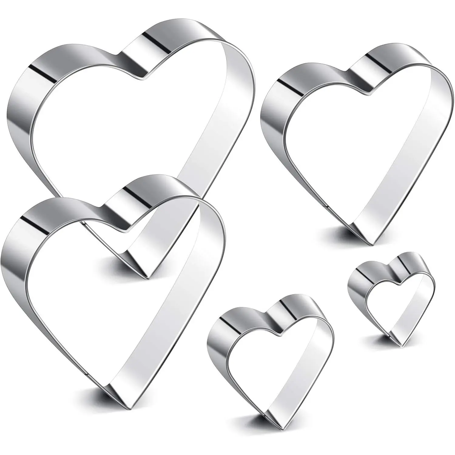 5 Count Heart Shape Cookie Cutter Set Valentine Cookie Cutter Stainless Steel Heart Cutter Valentine's Day Present for Sandwiches, Cookie, Biscuit