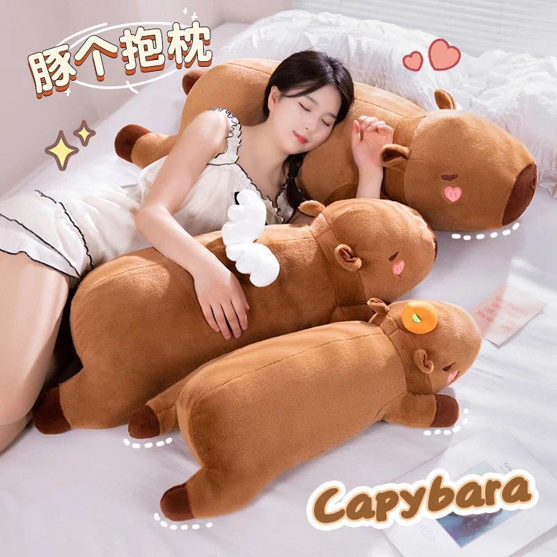 60cm-100cm Kawaii Cartoon Giant Strip Capybara Plush Doll Pillow Lying Brown Orange Wings Creative Capybara Plush Toy Home Decor