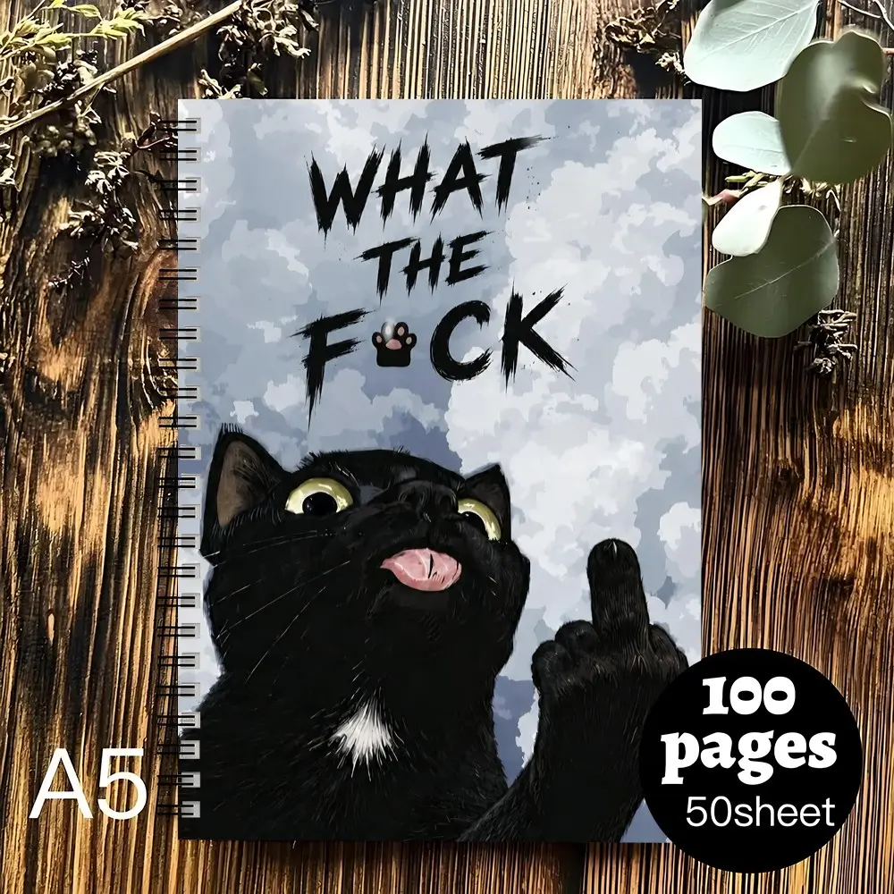 A5 Spiral Notebook 100 Pages Funny Sarcastic Black Cat Meme Journal Snarky Edgy Humor Notebook Trendy Meme Cover Gag Gift for Cat Lovers Friends Coworker Writing Diary Office School Journaling Stationery