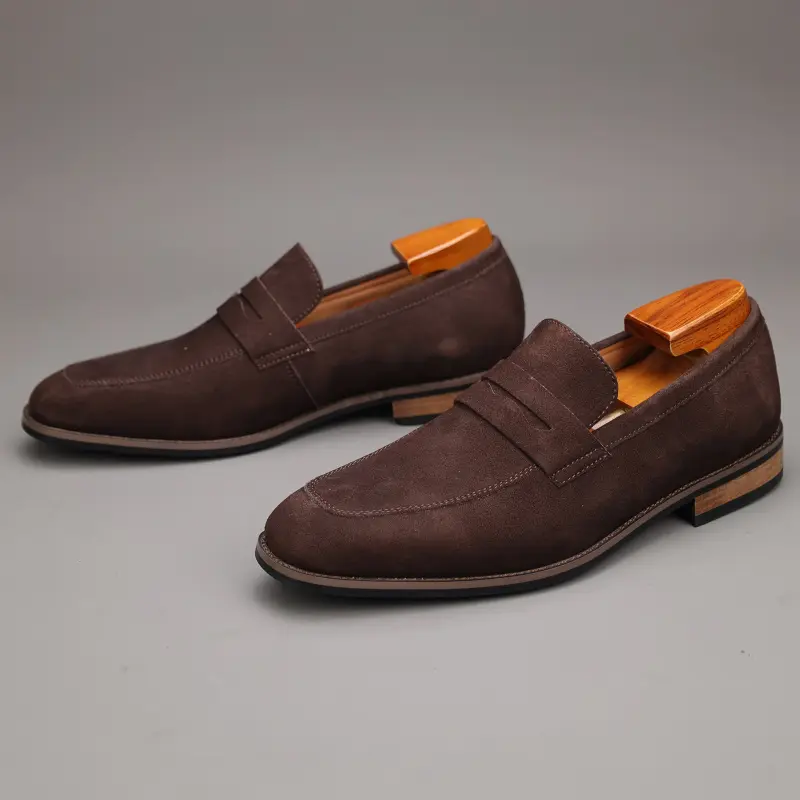 Men's Top Grain Cow Upper Slip On Penny Loafer Shoes, Elegant Comfy Non Slip Rubber Sole Dress Shoes, Men's Footwear,Real Shoes,size7-14