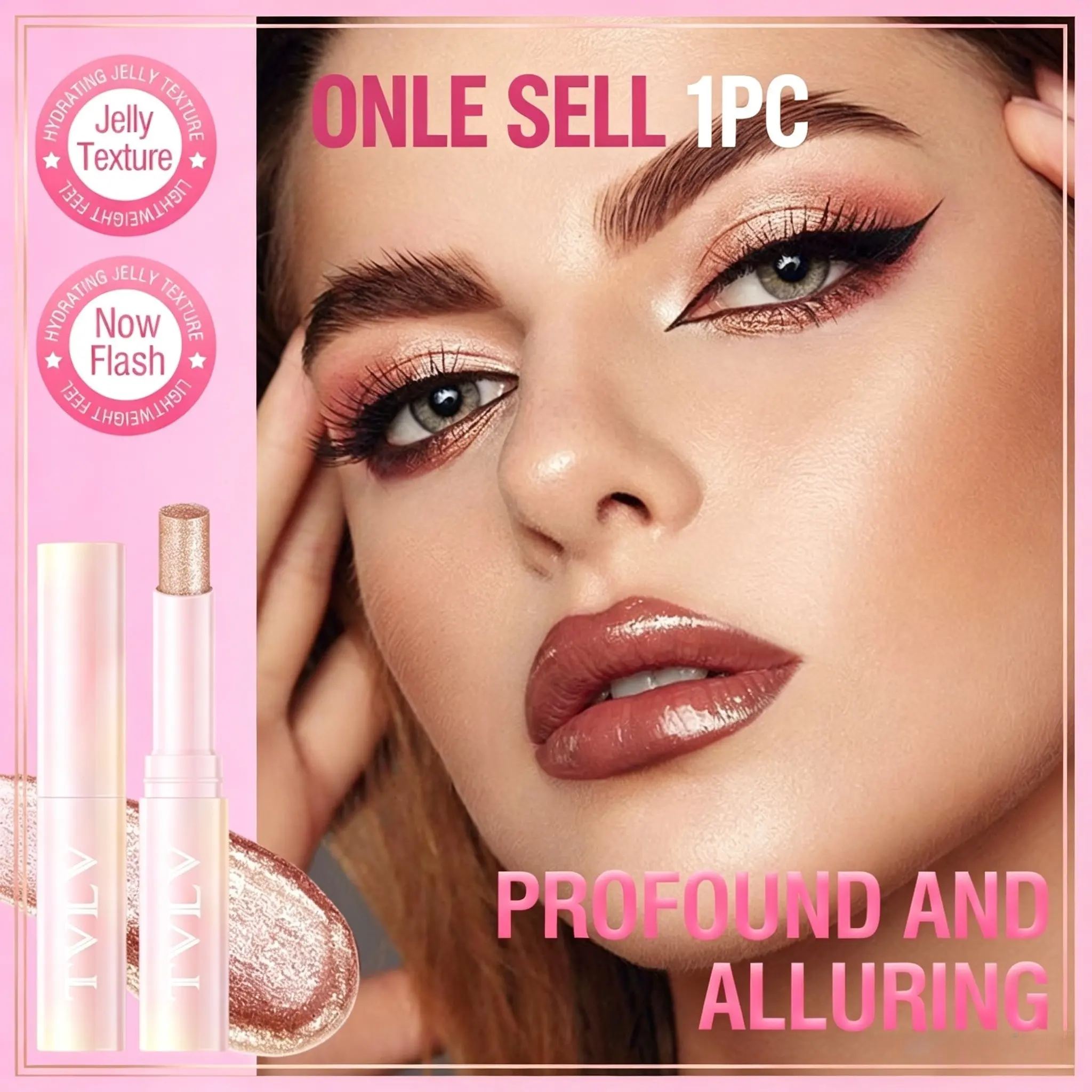 All-In-One Crystal Jelly Highlighter Makeup Eyeshadow Contour Lipstick Stick, Fine Pearl Finish, Long-Lasting, Suitable for All Skin Types
