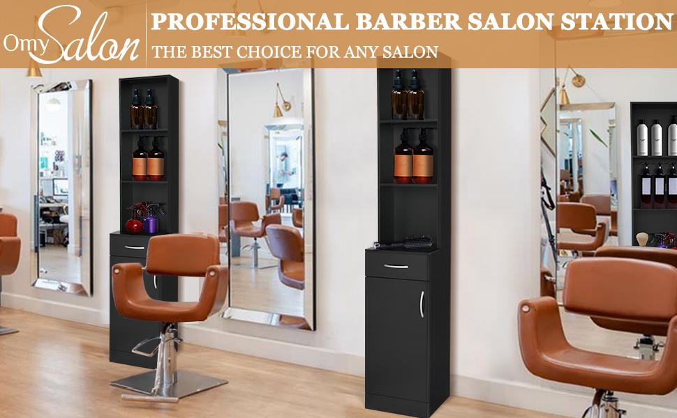 Barber Hair Stylist Storage Cabinet with Lockable Drawer, 5 Compartments & Shelf, Durable MDF, Organizer Equipment for Beauty Salon, Barbershop