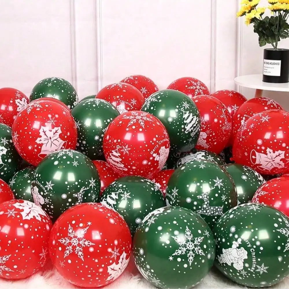 30pc Christmas Decoration Balloons, 10 Inches Mixed, Santa Claus Bell Snowflake Patterns, Holiday Decor for Christmas New Year