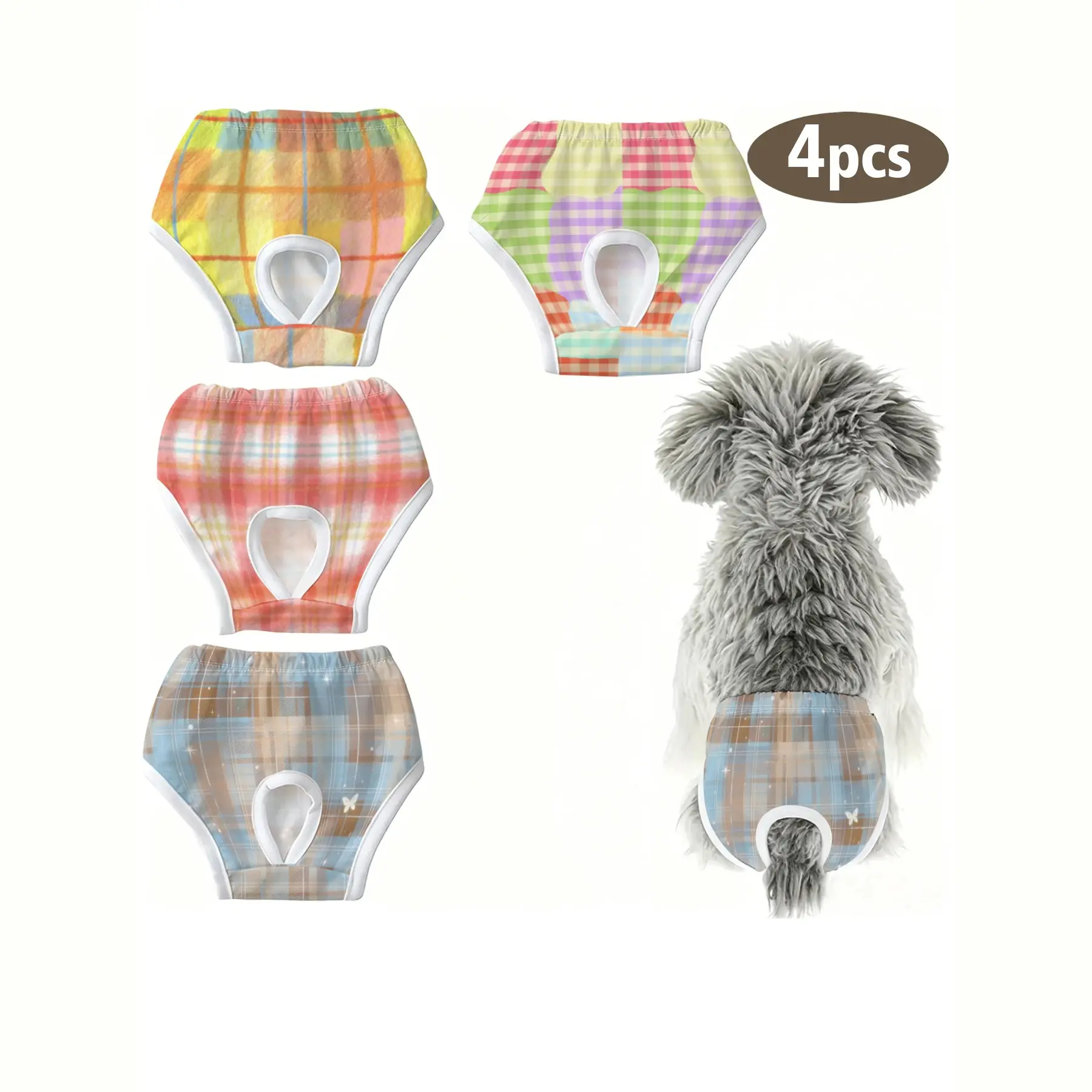 4-Pack Cute Pet Dog Cat Printed Panties, Blue Plaid, Anti-Interference Underwear for Small Dogs and Cats, Ideal for Holidays, Home, Travel