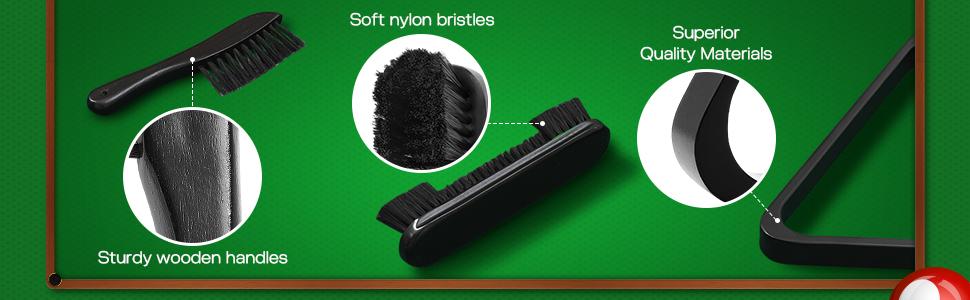 ShinyRelief 22 Pcs Pool Table Brush Set Wooden Billiard Rack 8 or 9 Ball Triangle Diamond for 2-1/4" Pool Ball with Polish Cloth Sticky Lint Roller Cue Chalk Cube Accessories
