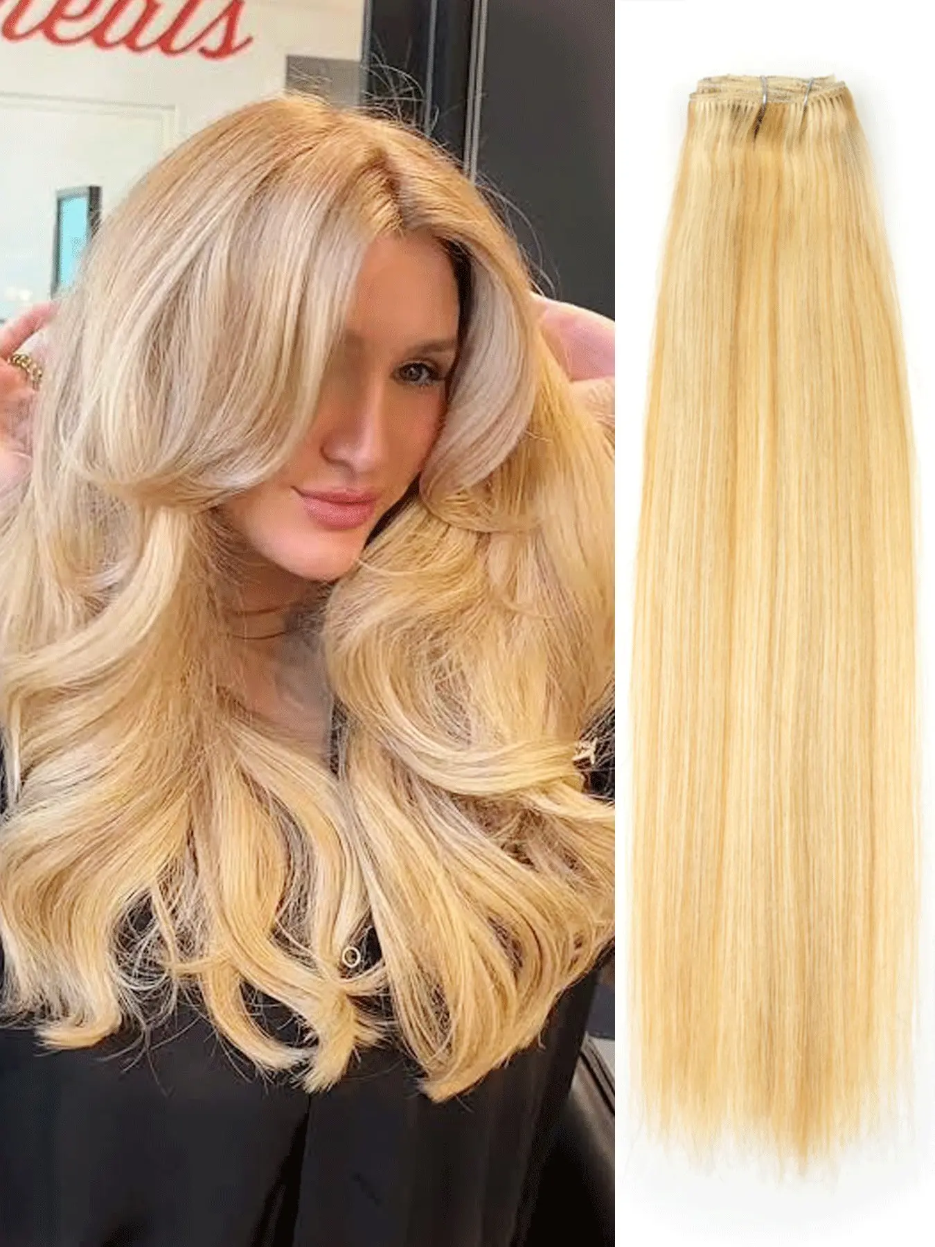 7Pcs Double Weft Clip in Human Hair Extensions Hairpieces – Real Brazilian Remy Hair, 18 Inch Balayage Blonde Highlight, Golden 613 Blonde with Honey Tone, Invisible Clips, Natural Shine, Soft Human Hair, for Women Party & Daily Use