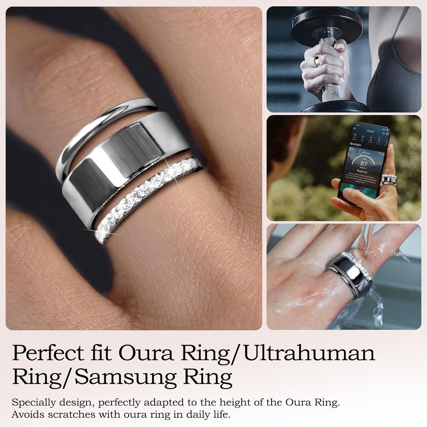 2 Pack 14K Gold Plated Stackable Rings , Cubic Zirconia Simulated Diamond Stacking Rings Eternity Bands for Smart Ring