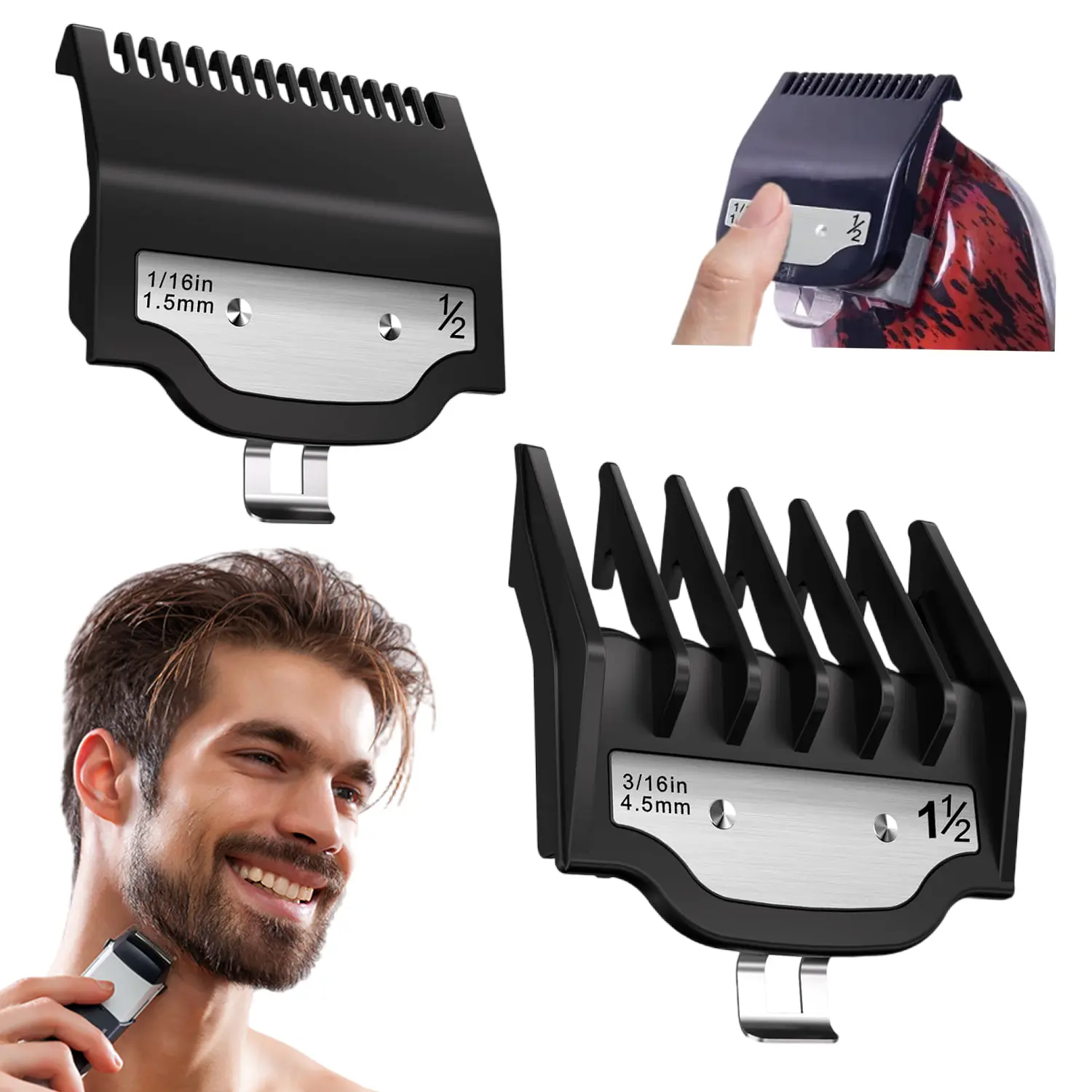 2 Pack Universal Coded Hair Clipper Guide Combs, 10 Sizes 1/16'' to 1'' Replacement Clipper Guards, Fits 1.5in x 1.75in Standard Wide Blades Professional Hair Trimming Accessories