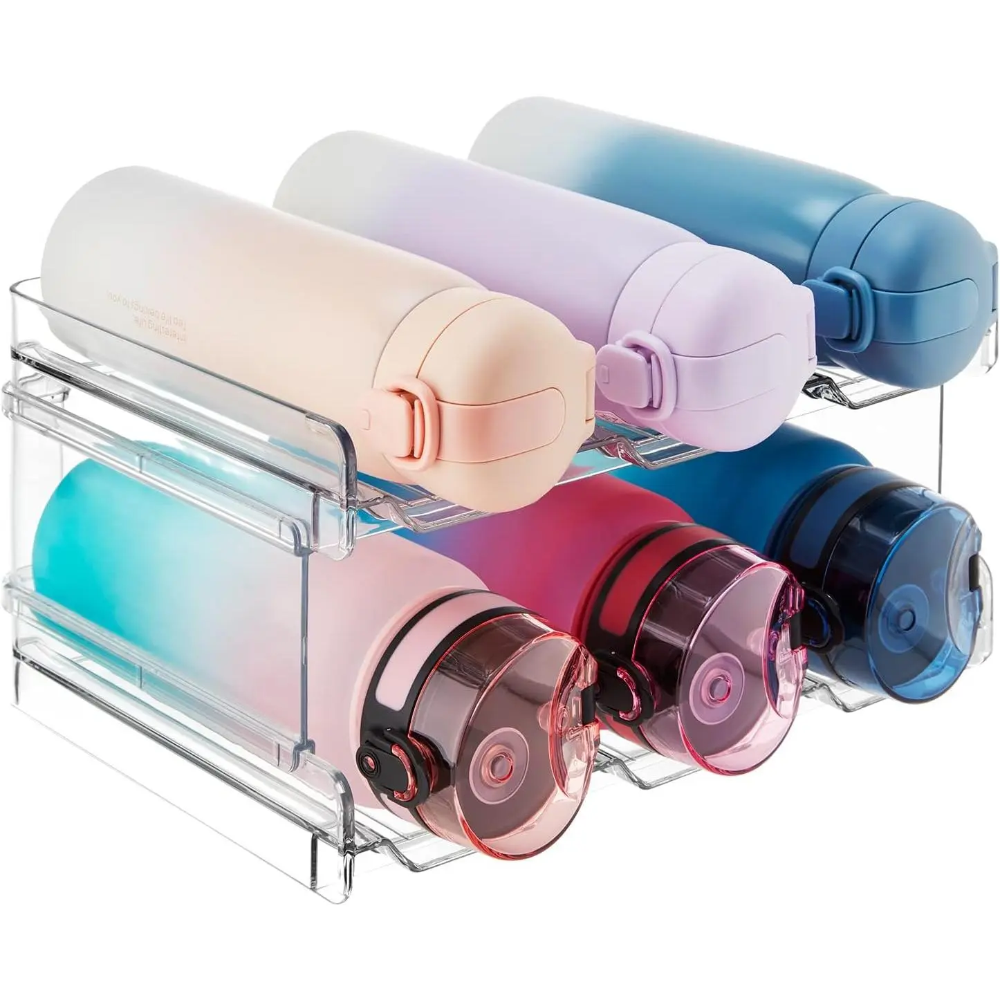 2 Tier Stackable Water Bottle Organizer for Cabinet, Plastic Bottle Holder Fits 6 Bottles/Tumblers up to 3.8" Diameter for Pantry/Countertop/Cupboard, 28 x 19 x 15 cm/11 x 7.5 x 5.7"