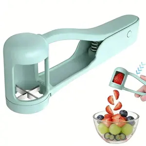 Strawberry & Grape Slicer, 2-in-1 Stainless Steel Fruit Cutter for Strawberries, Grapes & Cherry Tomatoes