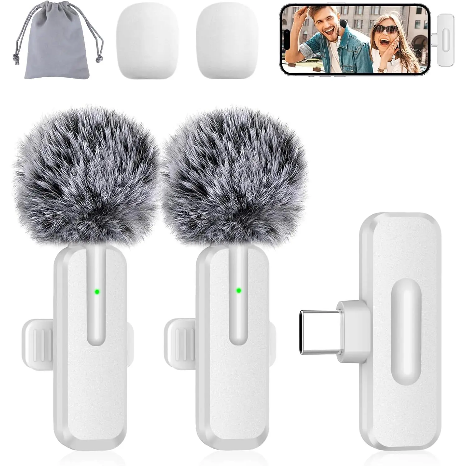2-Pack Lavalier Mini Microphone with Noise Reduction, 2-in-1 Audio Clip Mic for Video Recording, Vlog, Podcast Compatible with iPad, Android