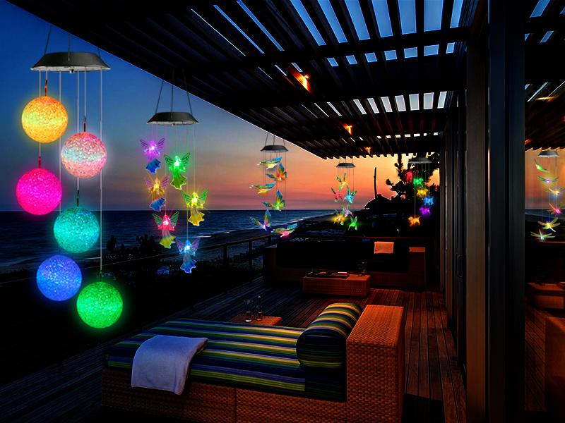 Solar-powered outdoor LED color-changing spherical wind chime light, 6-LED waterproof decorative hanging lamp, a perfect gift for women and children, suitable for porches, patios, windows, and balconies.