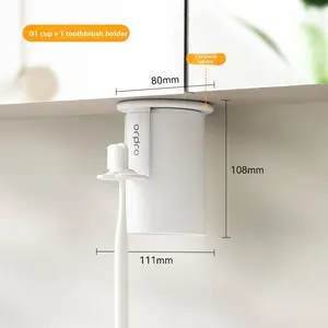 Mirror cabinet with inverted toothbrush holder, no-drill wall-mounted toothpaste dispenser, magnetic mouthwash cup storage rack set for bathroom