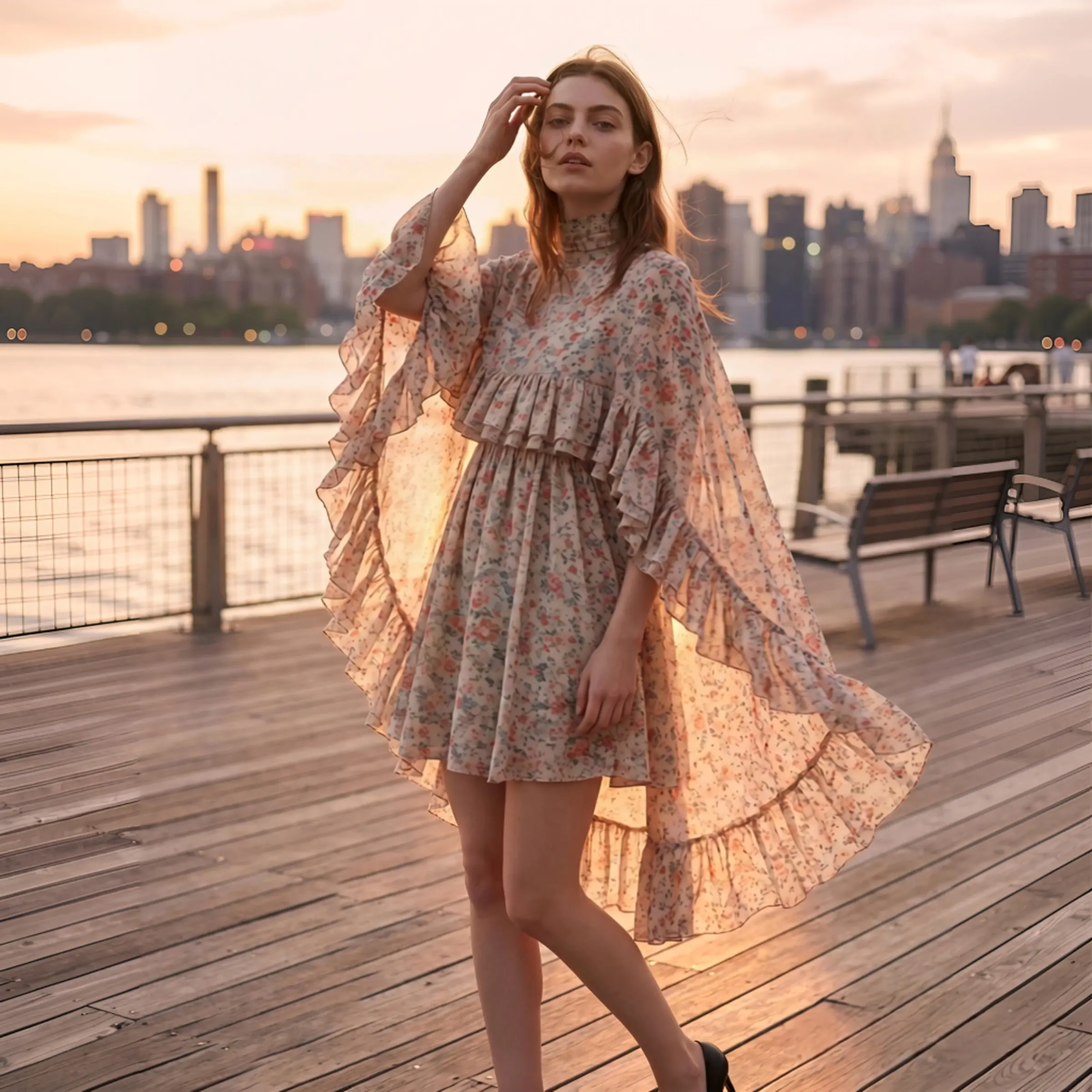 Ocean Style Elegant Chiffon Dress with Fashionable Inner Camisole Two-Piece Set for Women's Stylish Outfits - Clothes, Womenswear