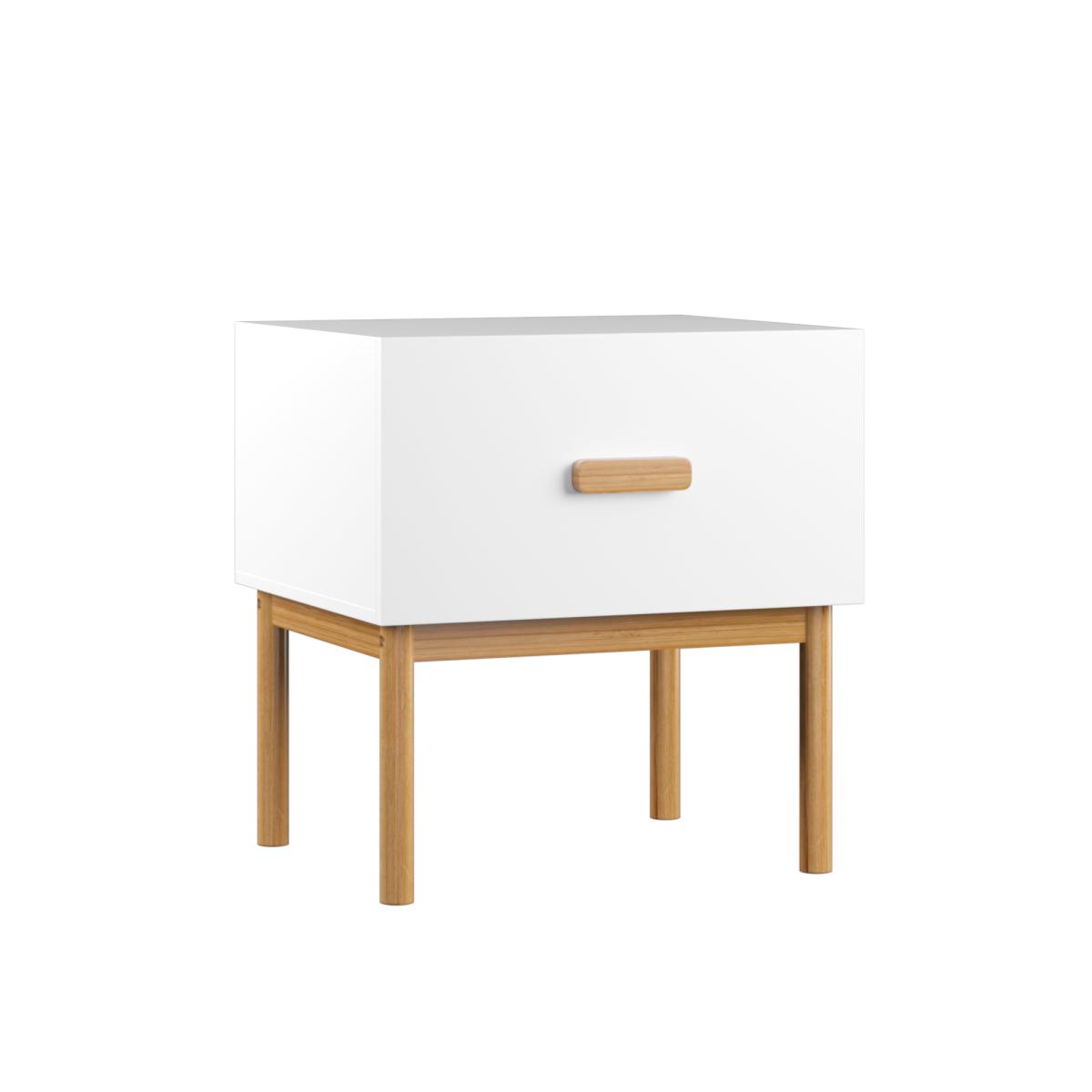 Modern White Nightstand with Drawer and Wood Legs, Minimalist Bedside Table with Handle for Bedroom, Living Room, Apartment Modern White Nightstand with Drawer and Wood Legs, Minimalist Bedside Table with Handle for Bedroom, Living Room, Apartment