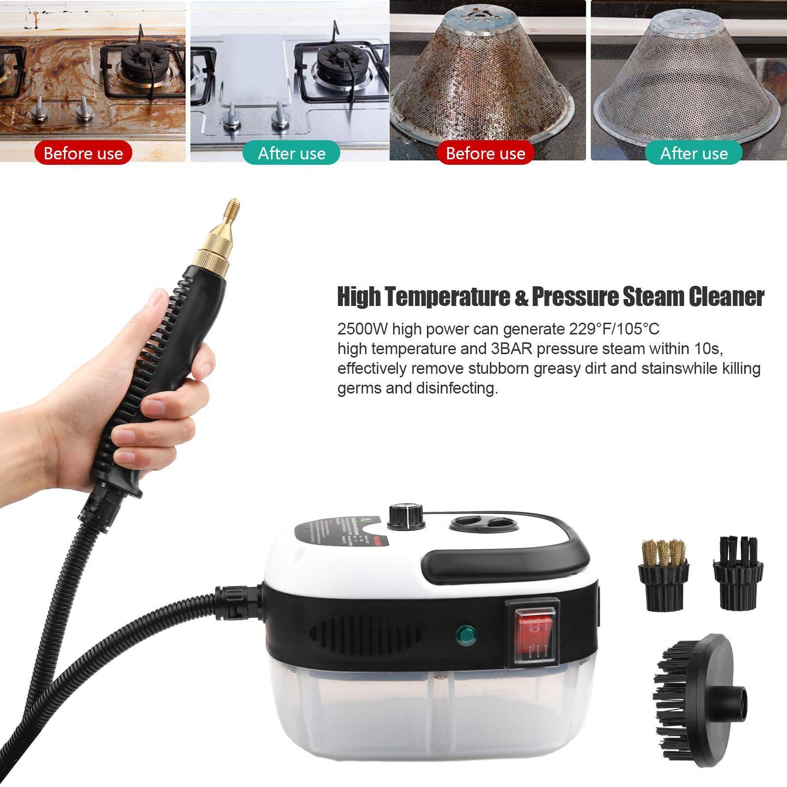 2500W Handheld High Temp Steam Cleaner | Heavy Duty Steam Machine for Car Detailing, Auto Interior, Engine & Home Cleaning | Multi-Surface Deep Cleaner with 105°C High Pressure Steam & 4 Accessories | Chemical-Free