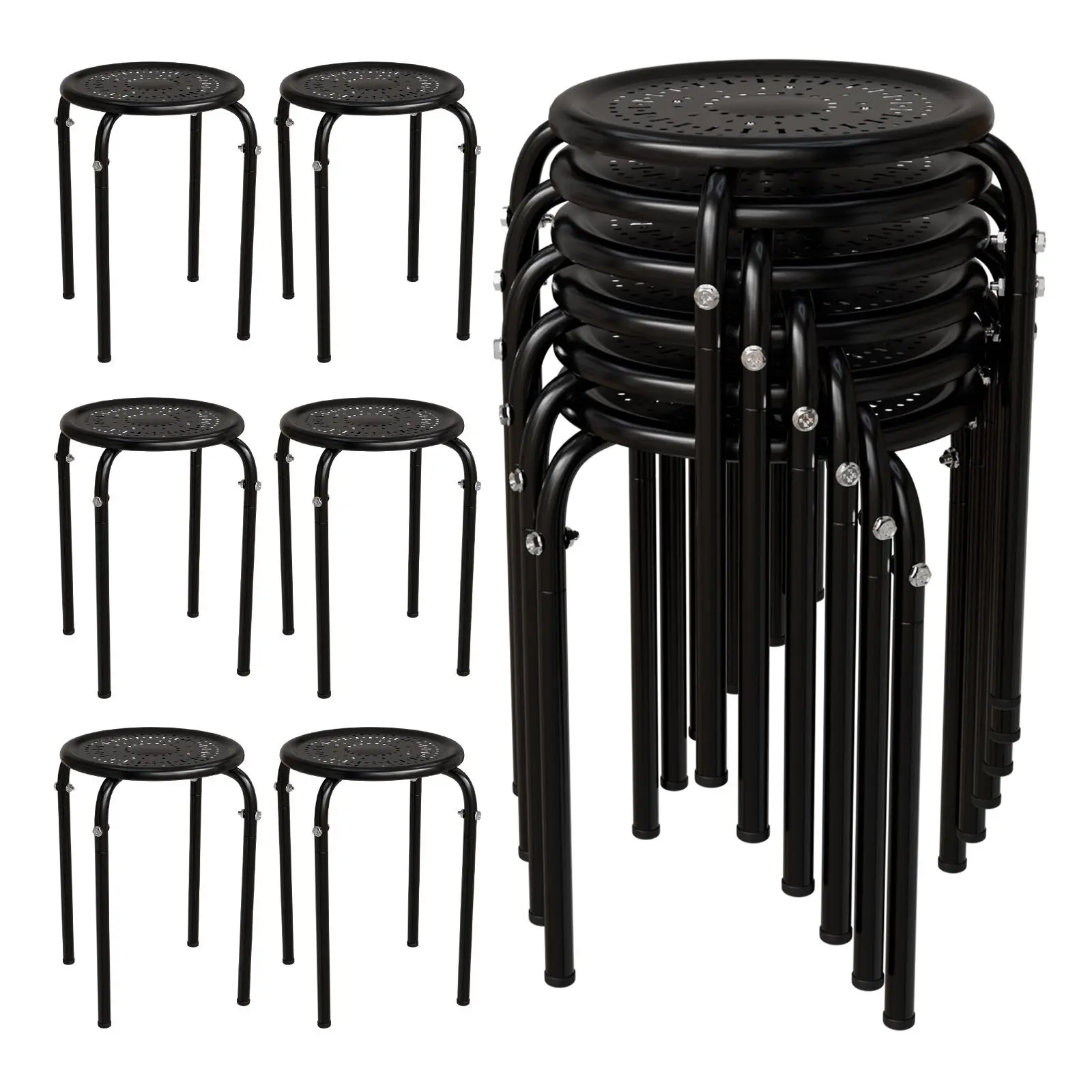 17.7in Metal Stackable Stools Portable Stacking Chairs Nesting Stool Decoration Round Stools Pack of 6 for Home Outdoor Indoor Office