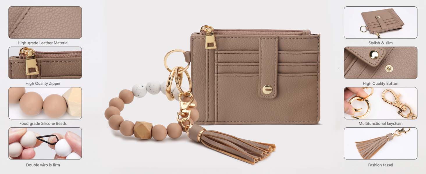 Wallet Keychain Wristlet for Women,Slim RFID Credit Card Holder Purse Tassel Keychain Bangle Key Ring for Men Women