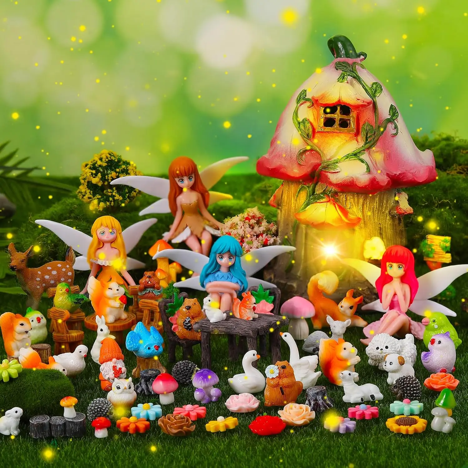 75 count Fairy Garden House  Kit Glowing Tree House Miniature Garden Fairy  Decor Mini Landscape Ornaments
