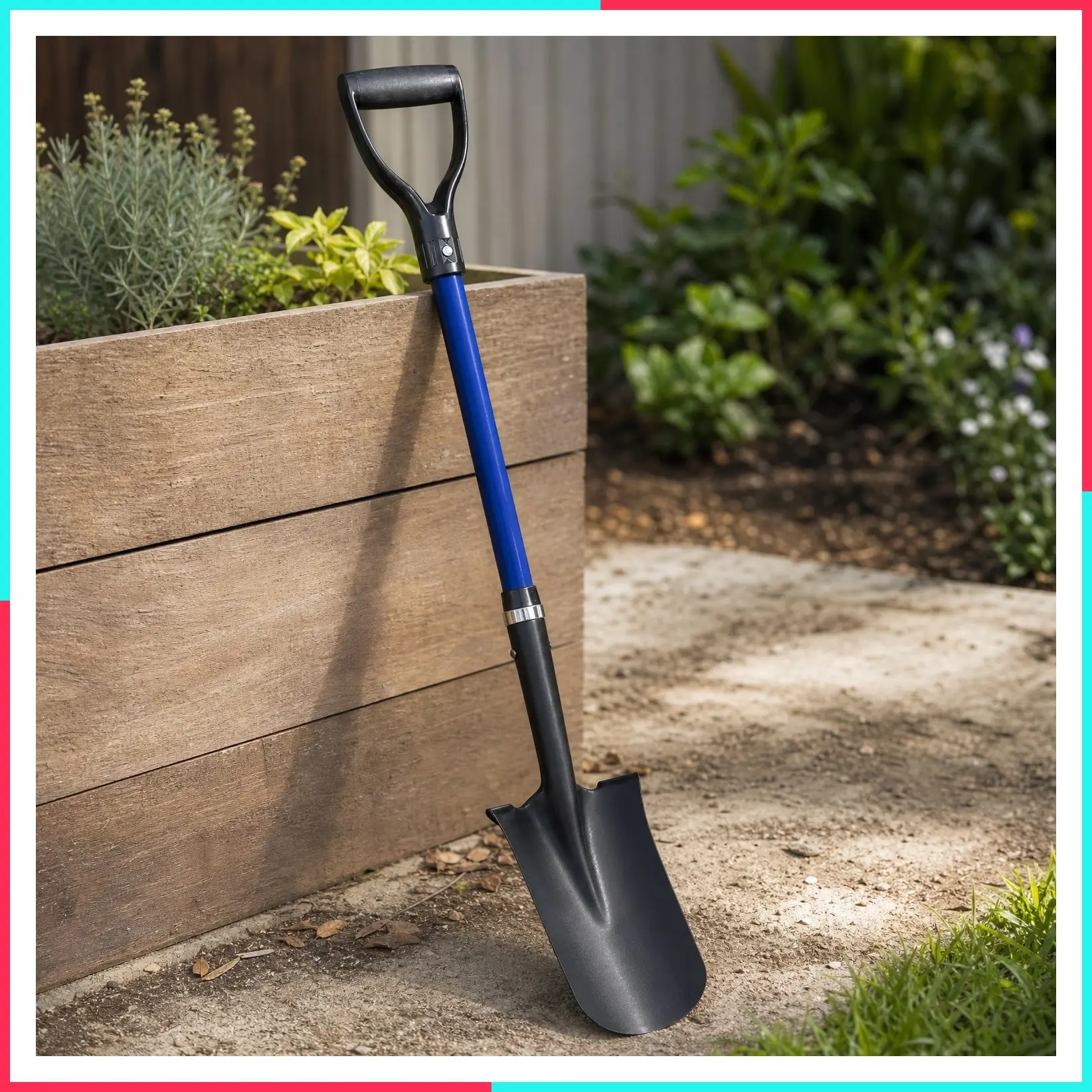 Heavy Duty Drain Spade Shovel with Fiberglass Handle, Sharp Shooter Style for Digging, Planting, Trenching, Gardening, Blue, 45 Inches