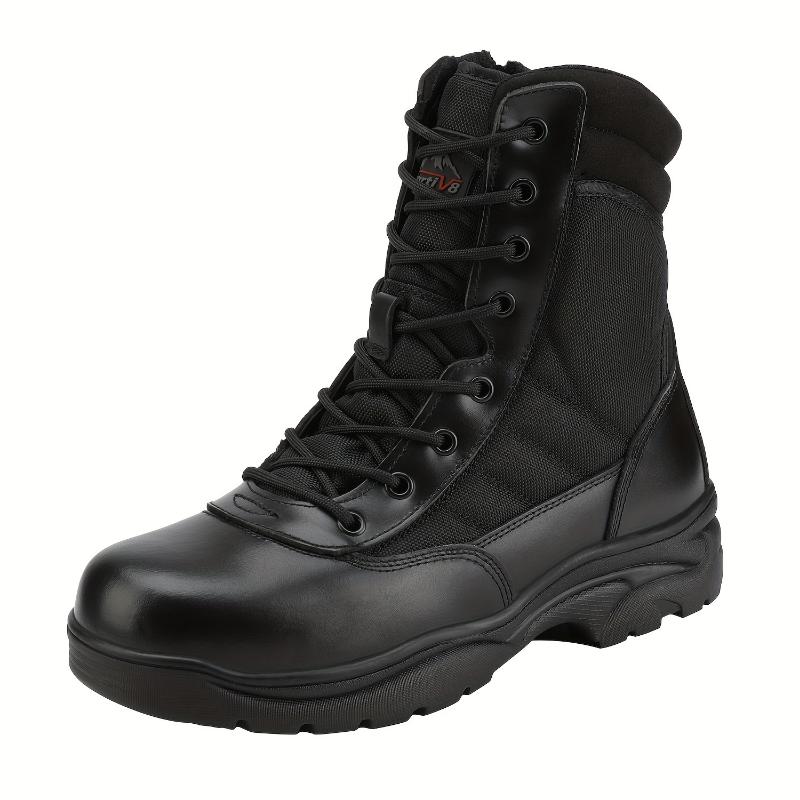 Men's Tactical Work Boots Side Zipper Leather Motorcycle Combat Boots Fathersdaygift Army Shoes Closed Boy Footwear Bota Lace Worker Pedal Chef cowboy boots men