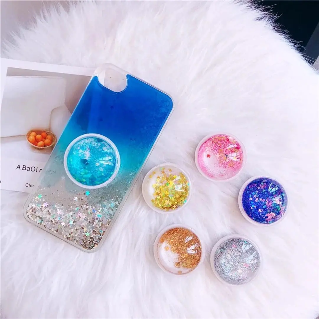 Round Quicksand Portable Plastic Mobile Phone Finger Holder, Universal Phone Extension Stand Accessory for All Smartphones