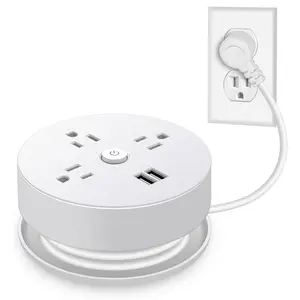 Cilia Round Power Outlet with Night Light, 1.2m Extendable Cord, 3 Ac Slots & 2 USB Ports, Ideal for Home and Office Use
