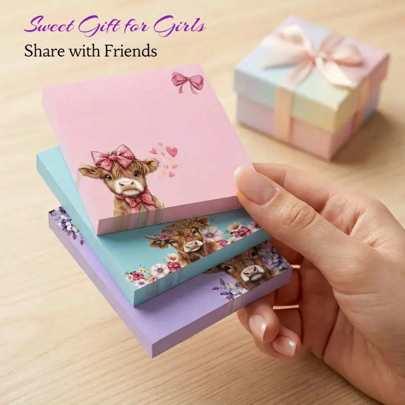 3/6 Pack Cute Pink, Blue, Purple Flower & Animal Sticky Notes Set, Pastel Color Animal Self-Adhesive Memo Pads, Kawaii Aesthetic Stationery Supplies for Home School Office, Ideal Valentine's Day Birthday Gift for Women